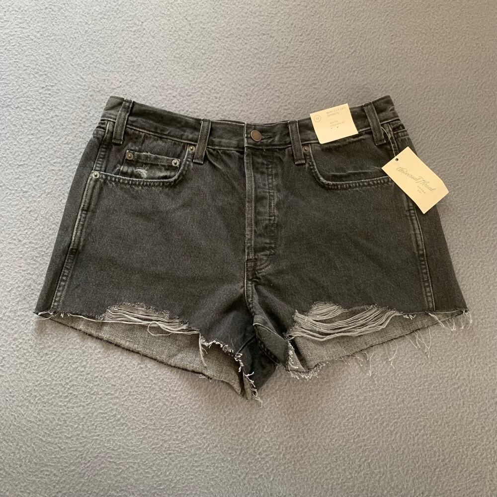 NWT Mini Cut Off Shorts High Rise Button Fly Black Denim Festival Raw Hem Sz 12